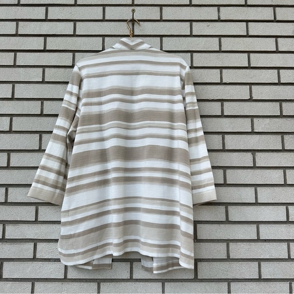 Chico’s Modern Striped Duster Jacket Tan White Neutral Blazer - Picture 5 of 10